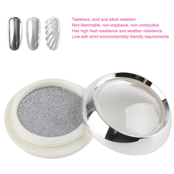 Nail Art Mirror Krom Pulver Manikyr Glitter Pigment Pulver Silver Vit