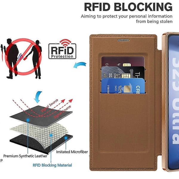 For Samsung Galaxy S25 Ultra Case Compatible with MagSafe RFID Blocking Leather Phone Cover Brown Brown Brown