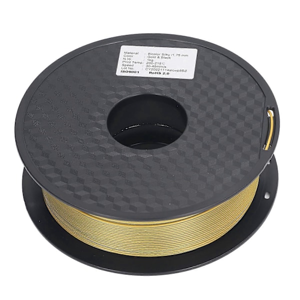 Silke PLA Filament 1.75mm Dobbelt Farve Tilstopningsfri Dikromatisk Spole Skinnende 3D Printer Forbrugsvare Guld og Sort