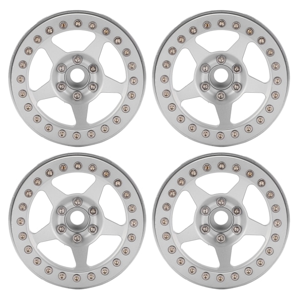 4 stk. Beadlock-hjul i aluminiumlegering med fem eiker, lette mikro-crawlerhjul til Axial For SCX10 90046 RC-bilSølv