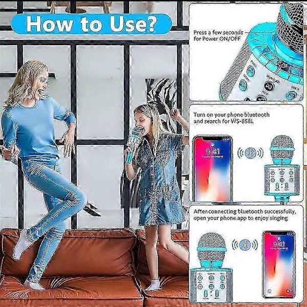 Børnemikrofon Karaoke Håndholdt LED Blinkende Lyd Trådløs Bluetooth Én Maskine Bærbar Højttaler Fødselsdags Julegave Fest Rosaguld