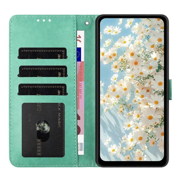 Leather Case with Embossed Daisy Pattern, Wallet Stand, Protective Phone Cover for Samsung Galaxy A56 5G Green