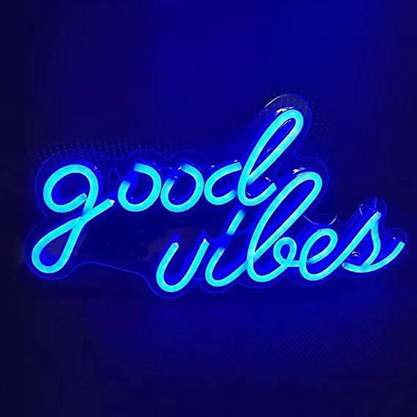 1 stk Good Vibes Only LED Neon Skilt Blå Neon Skilt Dekorasjon for Fester, Rom, Hotell, Bar, USB Oppladbar