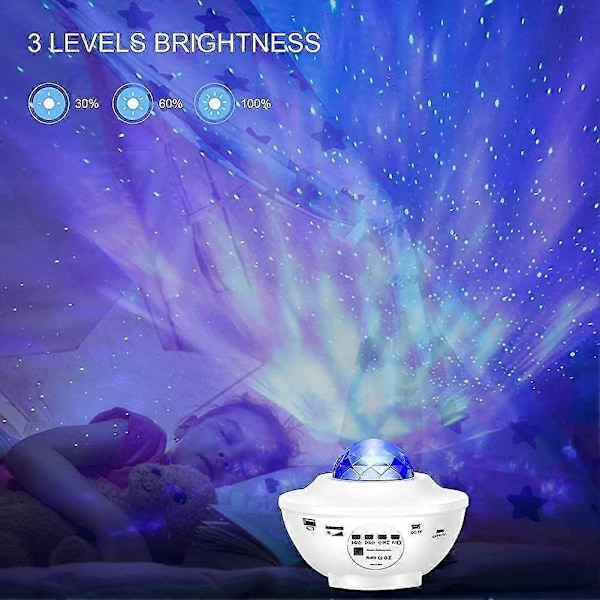 Bluetooth Stjerne LED Projektor Lampe med Sky Simulation og 12 Musikmuligheder