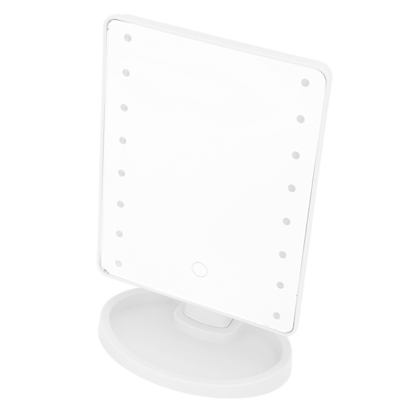 LED-meikkipöytäpeili, suorakulmainen, 16 helmeä, USB-ladattava, kulman säädettävä, kannettava matkameikkipöytäpeili, valkoinen PP