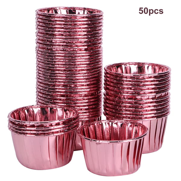 50 stk. dobbeltsidede krøllede papirkopper, varmebestandige bageforme til muffins (rosaguld)