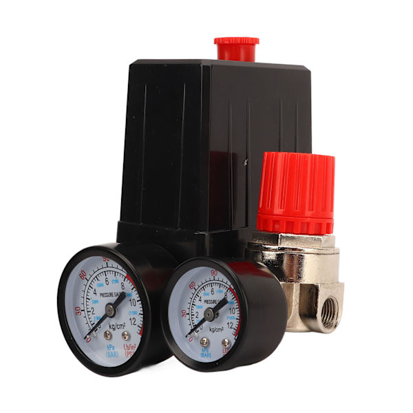 Luftkompressor trykafbryder 4-vejs automatisk kontrolventil controller 0-180PSI med manometer