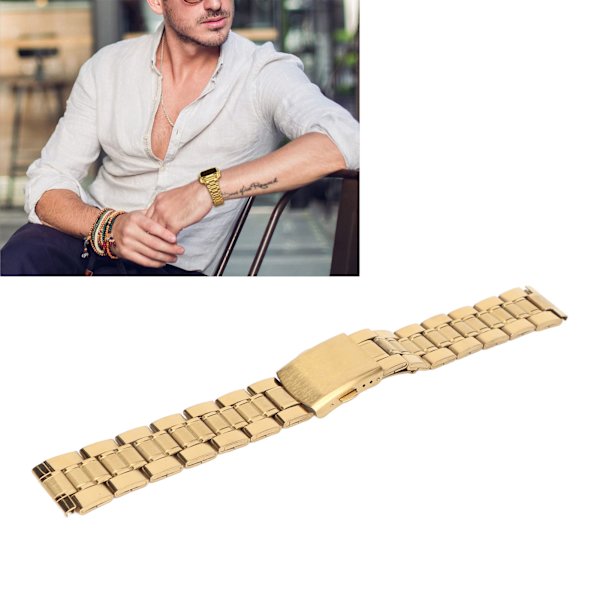 Watch i rostfritt stål Quick Release Dubbellås Spänne Byte av metall watch för män Dam Guld 22mm/0,9in 22mm