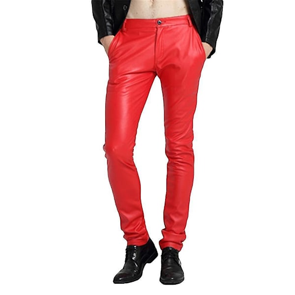 Slim Fit Men's Casual Straight Leather Pants EU 30 Red