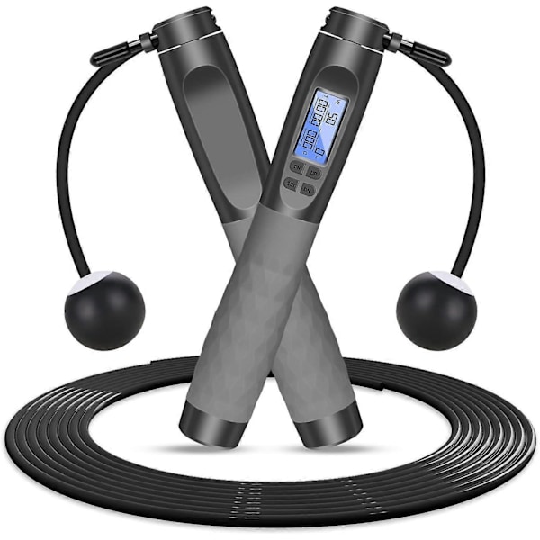 Dubbelverkande hopprep med elektronisk räknare, sporträknande trådlöst hopprep med viktade bollar, unisex (grå)