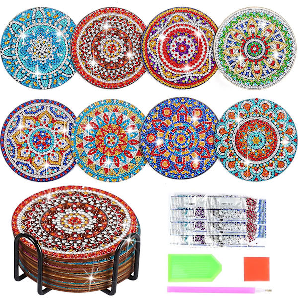 Diamantmålning Underlägg Set med Stativ - DIY Mandala Design för Vuxna