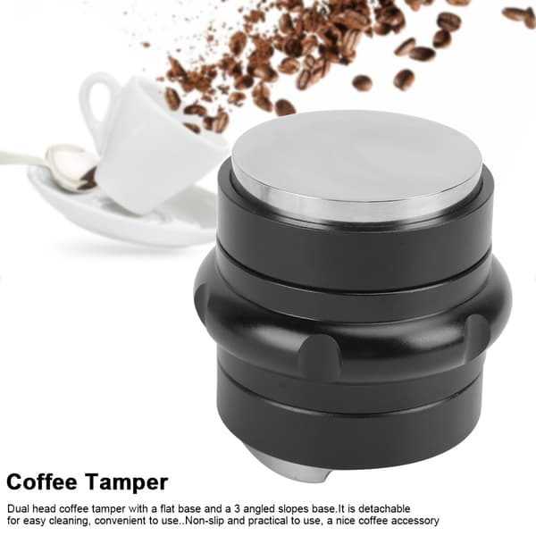 5,8 cm justerbar kaffetamper i rustfrit stål med dobbelthoved flad og 3 vinklede skråninger