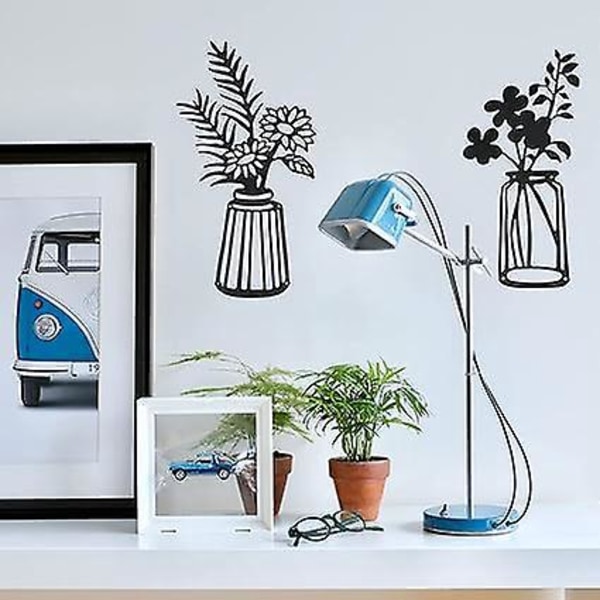 3 Delar Metall Blommor Väggdekor Svart Metall Väggkonst Metall Blommig Väggskulptur för Uteplats Balkong Vardagsrum Sovrum Matsal Kök Dekoration