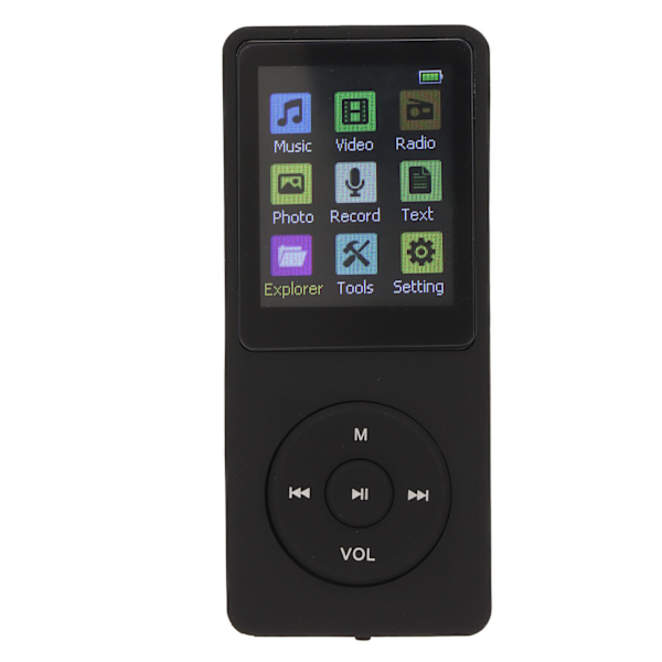 Digital musikafspiller 1,8 tommer LCD-understøttelse Lille hukommelseskort Ultratynd MP3 MP4-afspiller med tilbehør Sort