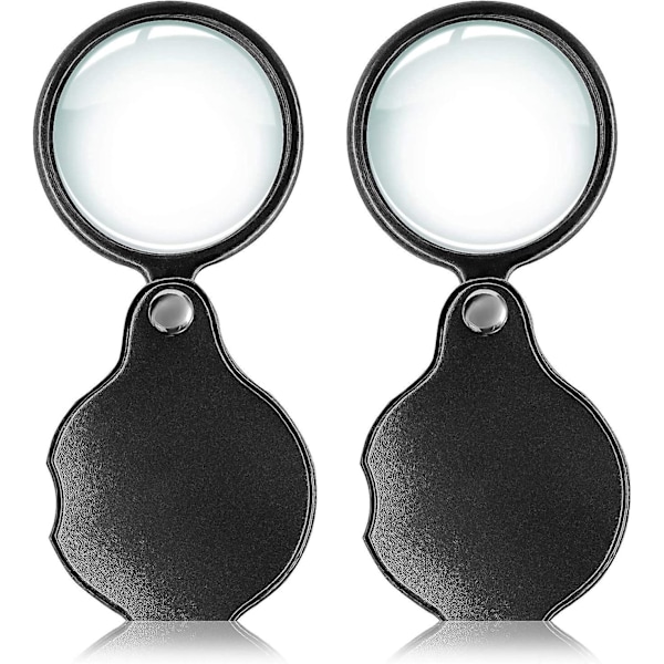 Liten fickförstoringsglas (2 st) - Premium Vikbart Mini Förstoringsglas med Roterande Skyddshölster för Läsning, Vetenskap, Smycken och Hobby