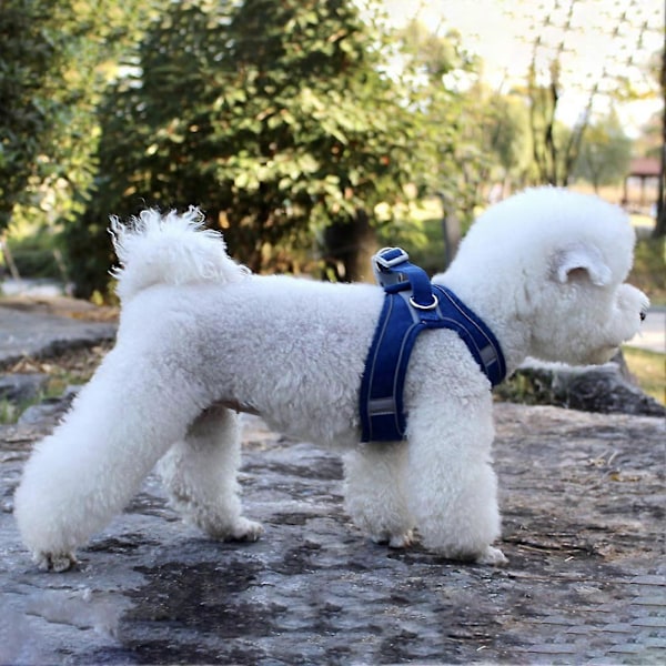 Lille Medium Stor Hund Advarselsreflekterende Sele Polstret Vest og Front Nylon Snor Justerbar Brystrem Sikkerhed - Navy/XS
