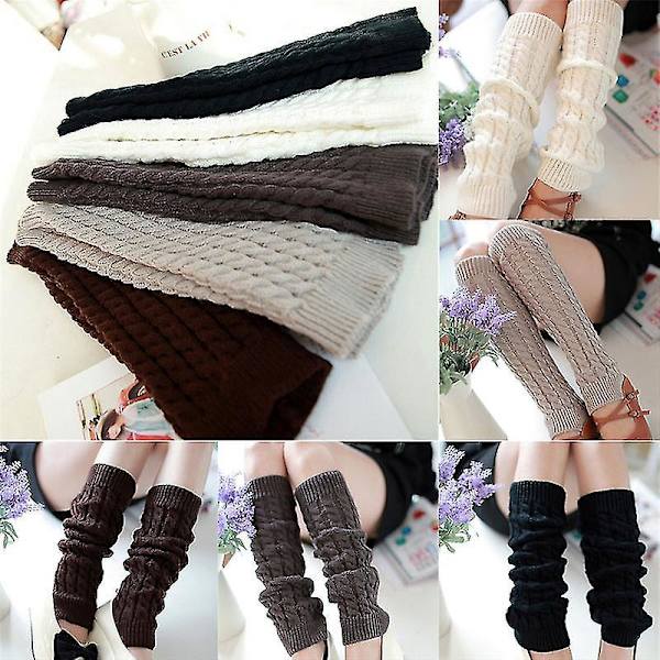 Vinterstrikk Crocheted Legwarmere Støvlebeskyttere for Kvinner - Svart