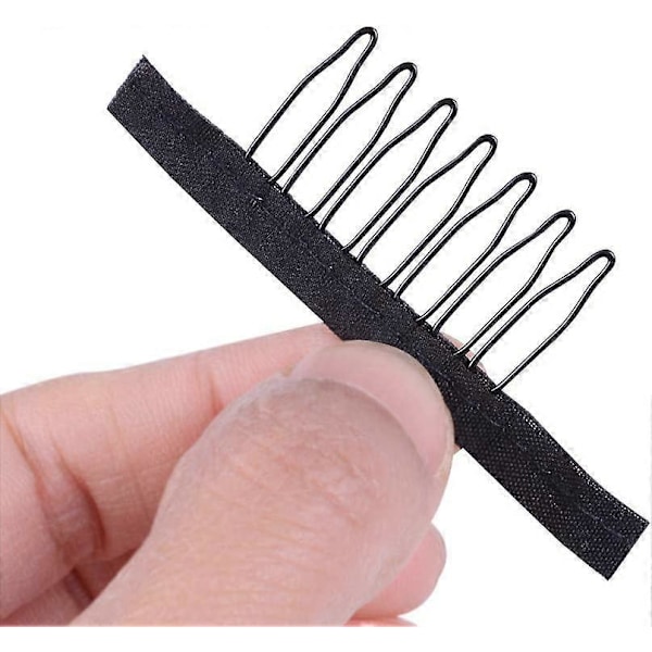 24 st/lot Peruk Kammar 7 Tand Stål Peruk Clips Peruk Fäste Peruk Tillbehör Svart)