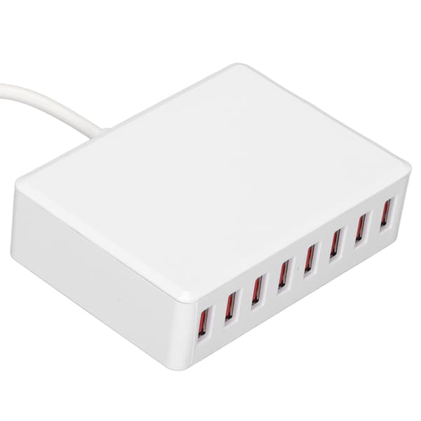 50W Multi USB-lader med 8 porter, stasjonær USB-ladestasjon, universell reiseadapter 100-240V