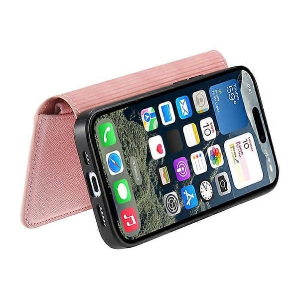 CASENEO Compatible with iPhone 16 Cross-Grain Leather Case Detachable Magnetic Phone Case Pink