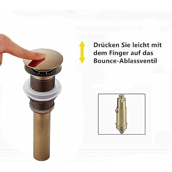 Retro Pop-up Vask Afløbsprop Clic-clac Afløb uden Overløb i Bronze Messing Universal Vask Afløbsventil Bassin Sifon uden Overløbshul Poli
