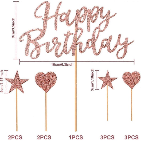 Gratulerer med dagen kake topper, 22 pakke rosegull bursdag kake toppers, jente bursdag kake topper, hjerte, stjerner Gratulerer med dagen kake topper - Passer for