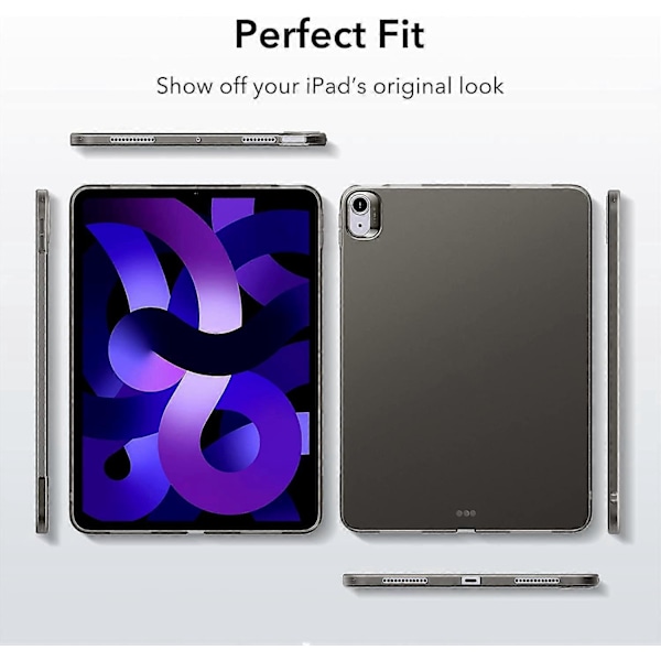 Frosted Sort Bagside Kompatibel med iPad Air 5. Generation 2022 og iPad Air 4. Generation 2020, Klar Bagside, Pencil 2 Holder