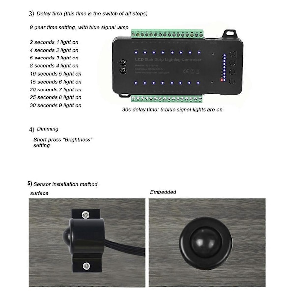16 Kanaler Dubbel PIR Rörelsesensor Ljusremsa Trappkontroller(B)