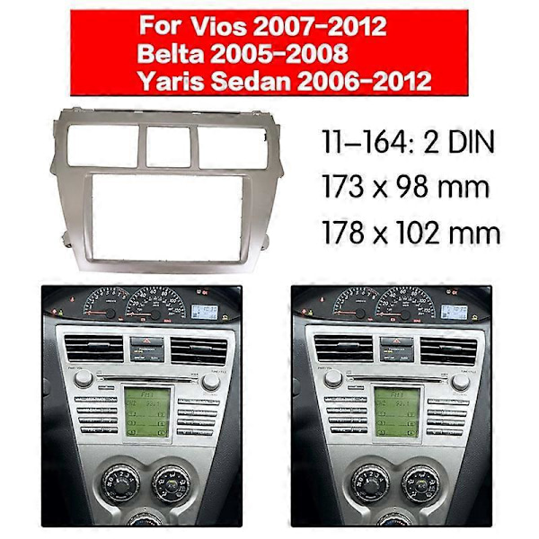 2 DIN Stereo Radio DVD-spelare Ram Panel Trim för Vios 07-12