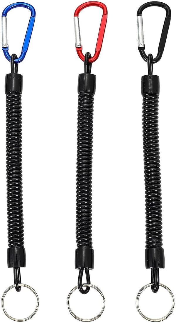 Elastisk Spiral Nøglering - 3 STK Bungee Nøglering Spole Nøglering Sikkerhedsfjeder Nøgleholder med Karabinhage - Sort, Rød, Blå