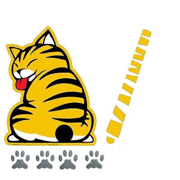 Rolig tecknad katt med rörlig svans-sticker (Gul katt), Reflekterande torkarsticker för bilens bakruta, Reflekterande fönstertorkarsticker, Bilform, Svansviftande Ca