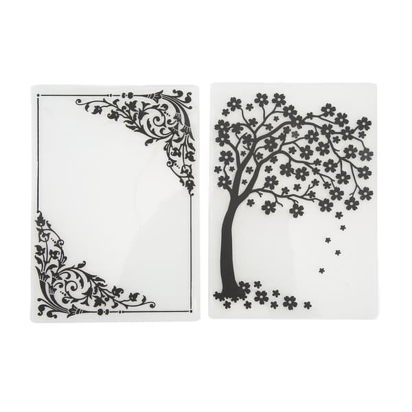 2 stk. pregefolder i plastmateriale, dekorative teksturer, DIY-laging av pregede designmaler for scrapbooking