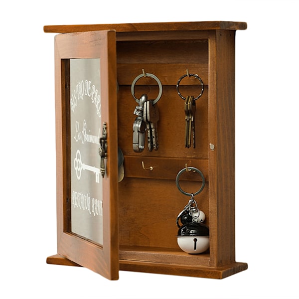 Nøkkelarrangør i tre, nøkkelskap, veggboks, vakker, holdbar, retro akryldør, nøkkelboks