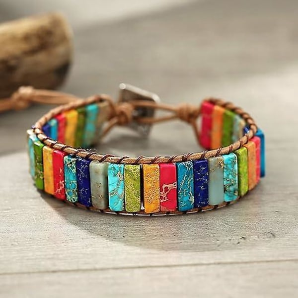 7 Chakra Armband för Kvinnor Boho Handgjorda Naturliga Jasper Sten Helande Energi Pärla Läder Wrap Armband Smyckeskollektion