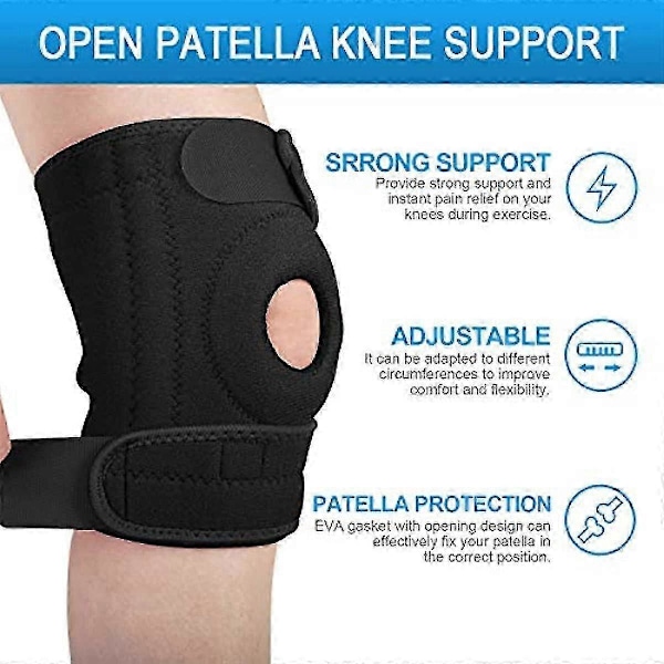 Knästöd Öppen Patella Knäskydd För Män Kvinnor Neopren Knäskydd För Ledvärk Sport Promenader Löpning Svart Stor M-XL* 47* till 57* Svart