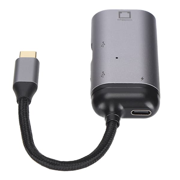 Monitoiminen 3in1 Type C -sovitin Type C uros RJ45/PD/USB A naaras -sovittimeen