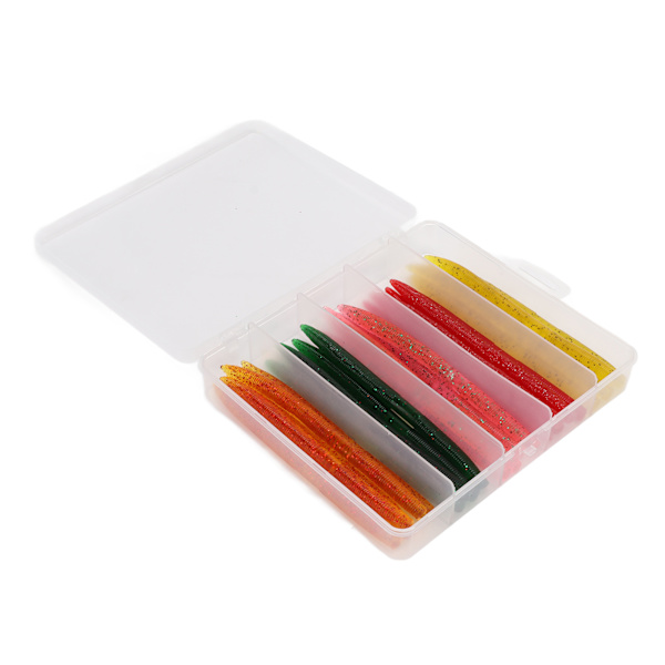 50 stk/boks Noodle Worm Soft Bait fiskeutstyrsett med gummi O-ring kunstig Soft Bait