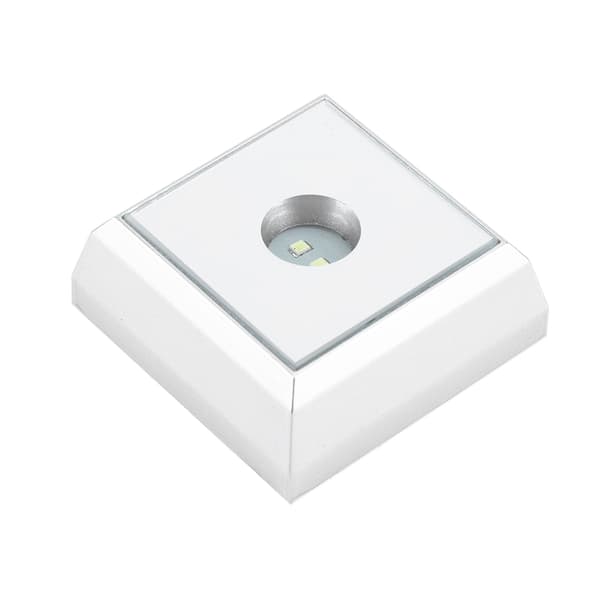 Fyrkantig LED-lampfot Ställhållare för Kristall Akryl Staty Display Silver (Vitt Ljus)