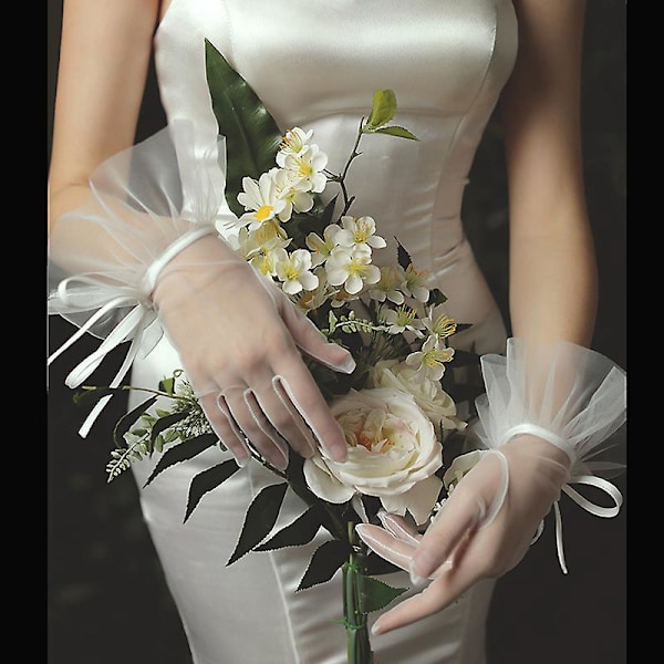 Elegante Ruffled Bryllupshansker til Bryllup og Anledninger