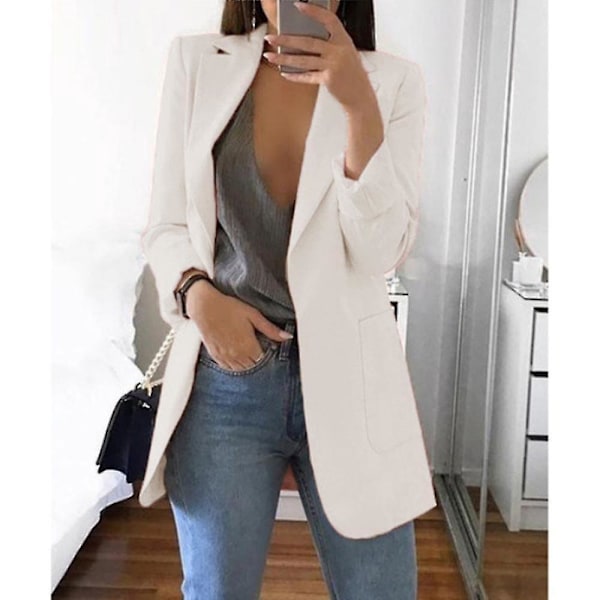 White Lapel Blazer Jacket for Women, Casual Office Outerwear