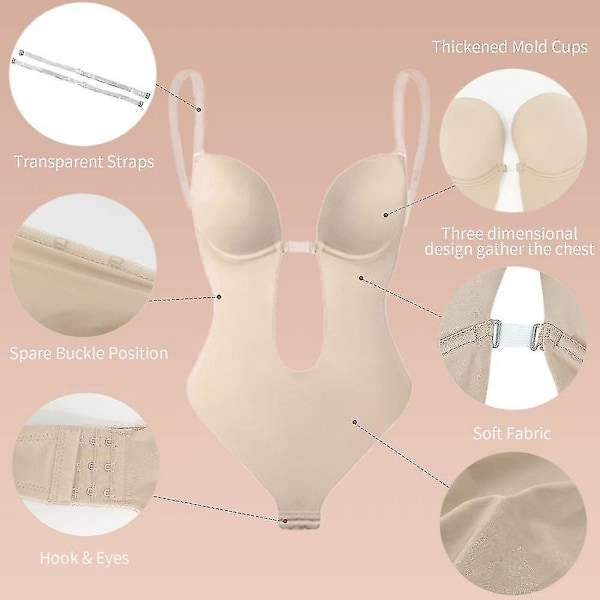 Djupt V-ringad, axelbandslös, rygglös Body Shaper för kvinnor - Beige 3XL