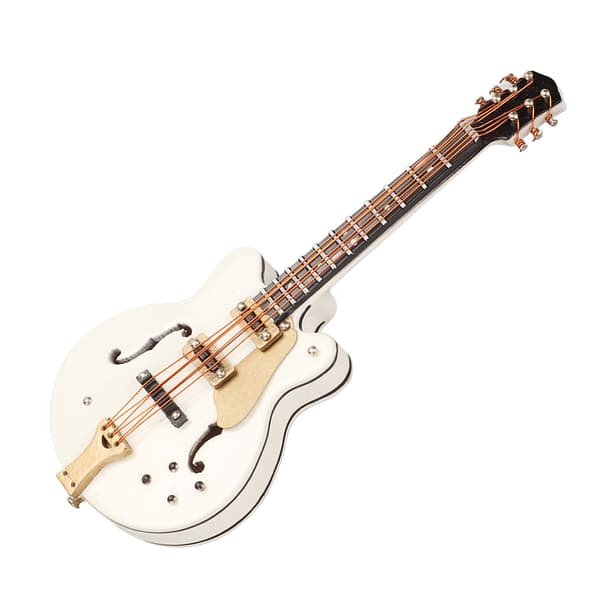 Gitarrbroschnål Vit Ihålig Snygg Stil Trä Sammetfodral Dekorativ med Säkerhetslås Mini Instrumentmodell