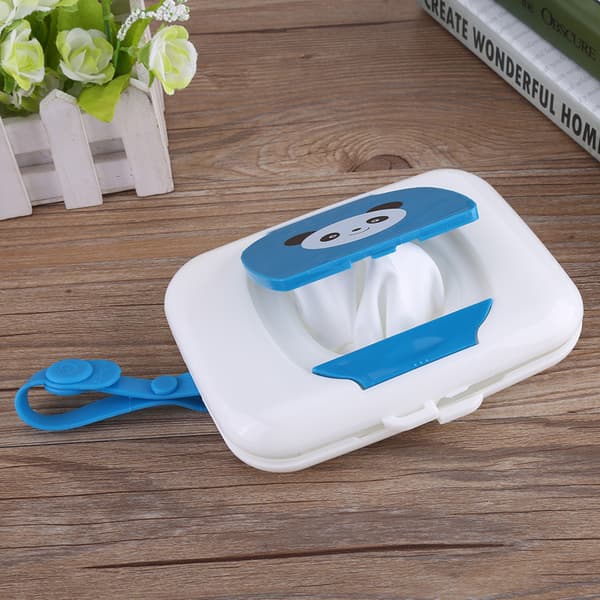 Baby Infant Utomhus Resa Barnvagn Våtservetter Box Tissue Case Dispenser Vit&Blå