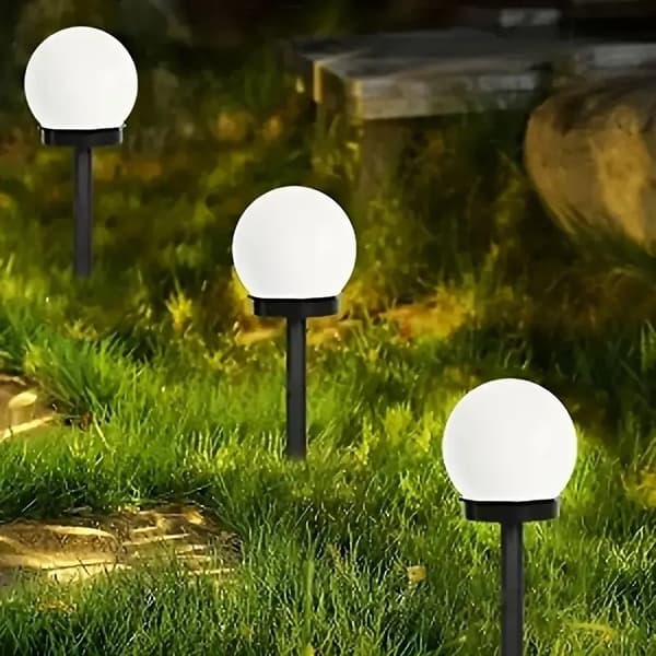 2 Stykker - Hvide Kugel LED Solcelle Havelamper, Automatisk Udendørsbelysning til Plæne, Villa, Park