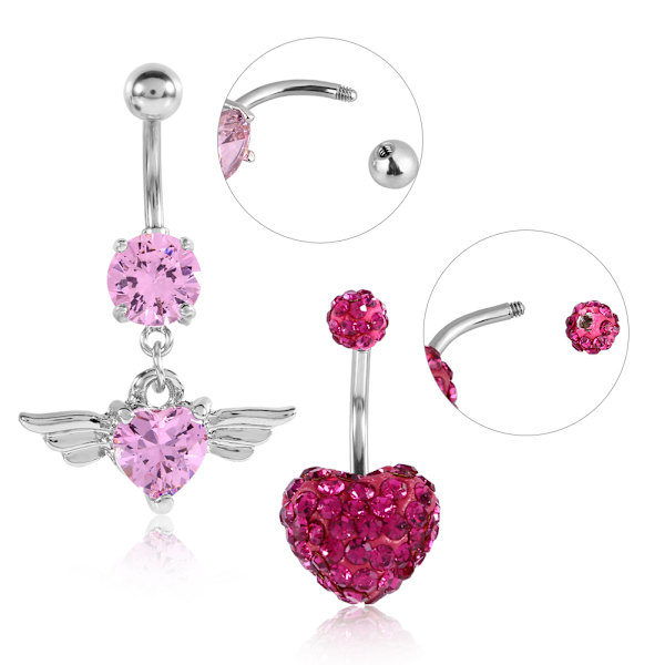2 stk/sæt Rhinestone Navlering Barbell Rustfrit Stål Piercing Smykker (Pink)