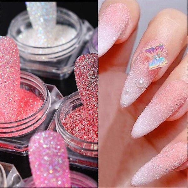 12 Flasker Negleglitterpulver, Reflekterende Neglekunstpulver, Holografisk Sukker Effekt, Krompigment, Manicure Dekoration F-091-02