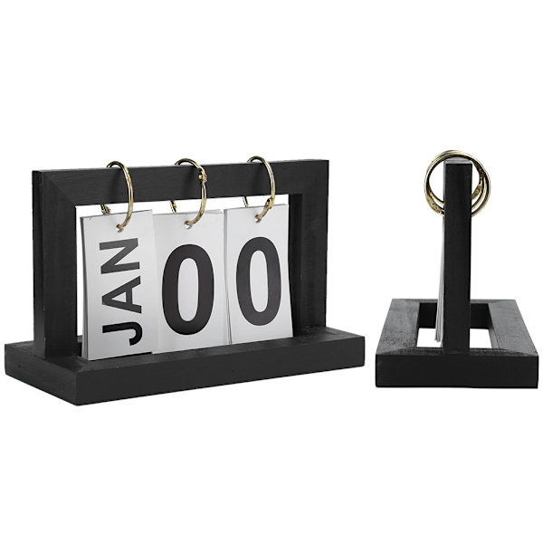Träkalender Svart Retro Sida Vändning Enkla Hem Studie Rum Skrivbord Dekorationer