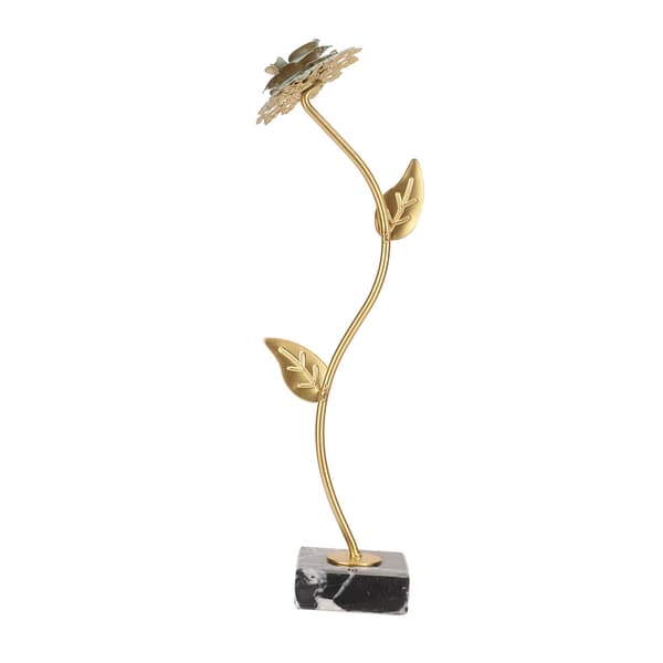 Metallblomststatue Utsøkt blomsterskulptur med marmorbase for romdekorasjon Innflytningsgaver