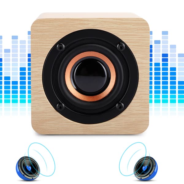 Mini Gul Lille Træ Trådløs Bluetooth Højttaler USB Opladning Bærbar Terning