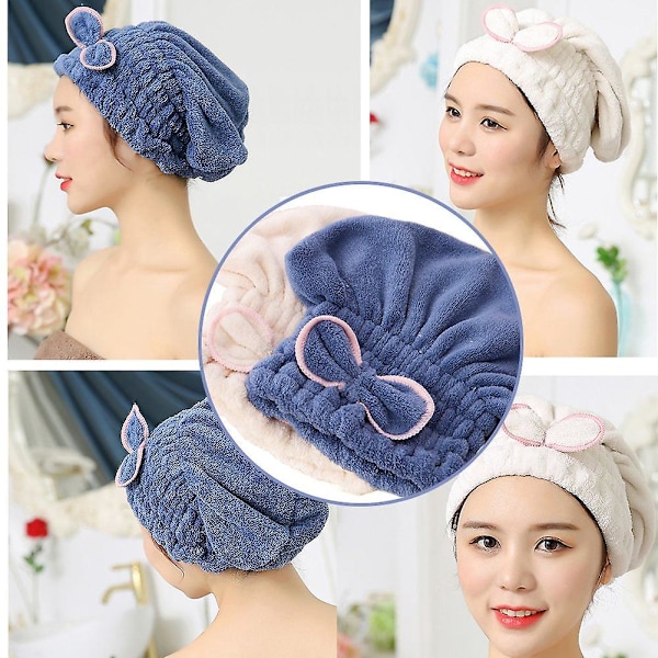 2 Pak Ultra Absorberende Mikrofiber Hår Tørre Hætter Bløde Hurtig Tørrende Turban Håndklæder til Kvinder og Piger